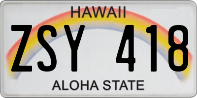 HI license plate ZSY418