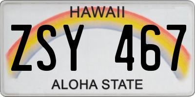 HI license plate ZSY467