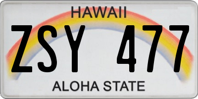 HI license plate ZSY477