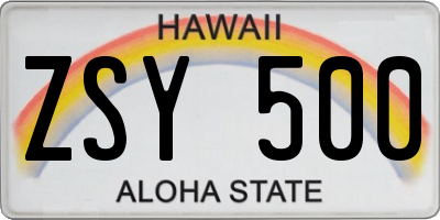 HI license plate ZSY500