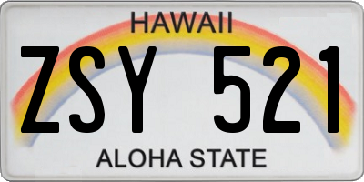 HI license plate ZSY521