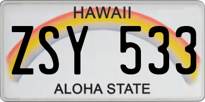 HI license plate ZSY533