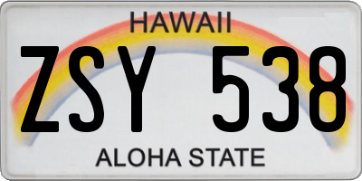 HI license plate ZSY538