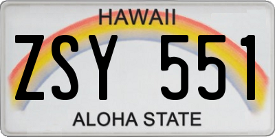 HI license plate ZSY551