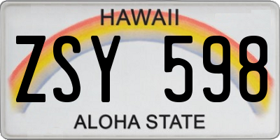 HI license plate ZSY598