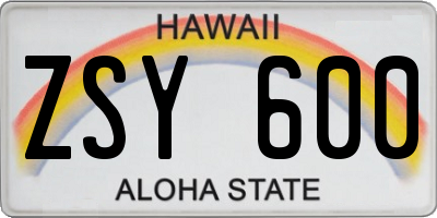 HI license plate ZSY600