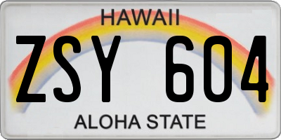 HI license plate ZSY604