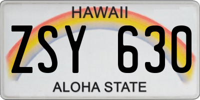 HI license plate ZSY630