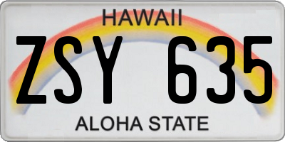 HI license plate ZSY635