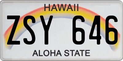 HI license plate ZSY646