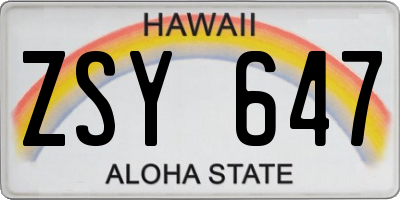 HI license plate ZSY647