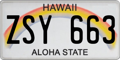 HI license plate ZSY663