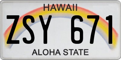 HI license plate ZSY671