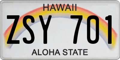 HI license plate ZSY701