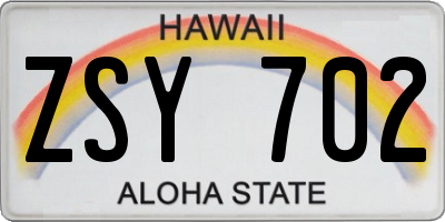 HI license plate ZSY702