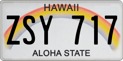 HI license plate ZSY717