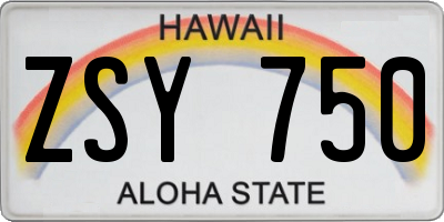 HI license plate ZSY750