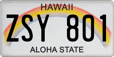HI license plate ZSY801