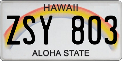 HI license plate ZSY803