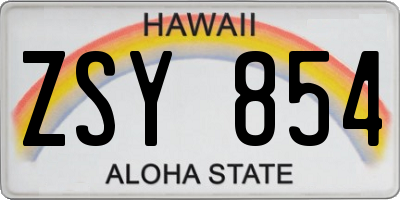 HI license plate ZSY854