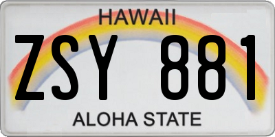 HI license plate ZSY881