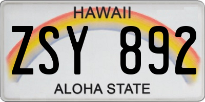 HI license plate ZSY892
