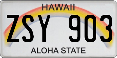 HI license plate ZSY903