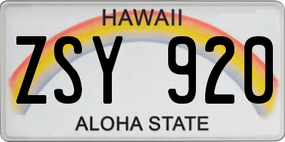 HI license plate ZSY920