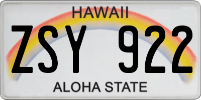 HI license plate ZSY922