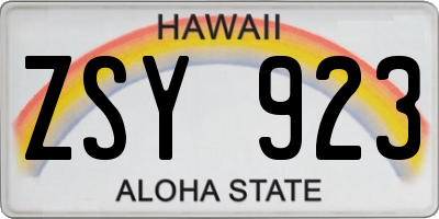 HI license plate ZSY923