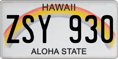 HI license plate ZSY930