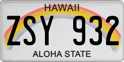 HI license plate ZSY932