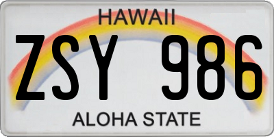 HI license plate ZSY986
