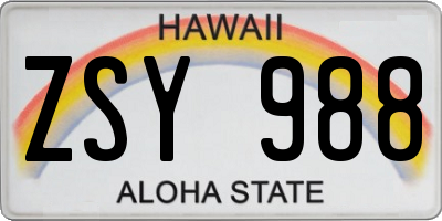 HI license plate ZSY988