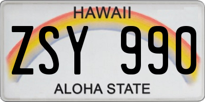 HI license plate ZSY990
