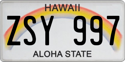 HI license plate ZSY997
