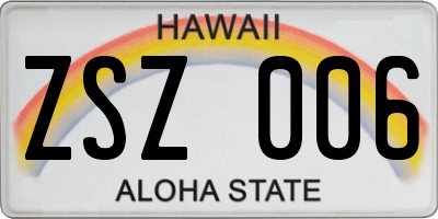 HI license plate ZSZ006