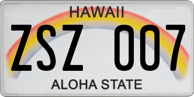 HI license plate ZSZ007