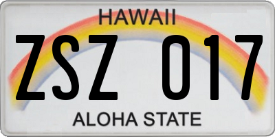HI license plate ZSZ017
