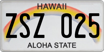 HI license plate ZSZ025