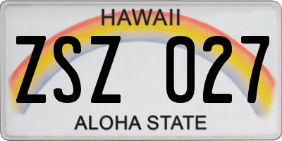 HI license plate ZSZ027