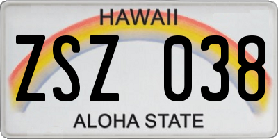 HI license plate ZSZ038