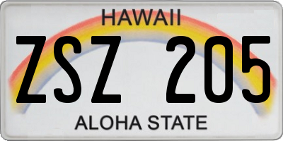 HI license plate ZSZ205