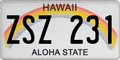 HI license plate ZSZ231