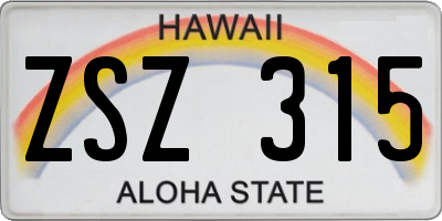 HI license plate ZSZ315