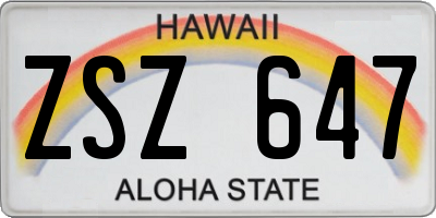 HI license plate ZSZ647