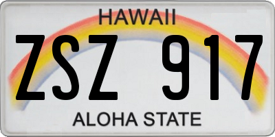 HI license plate ZSZ917