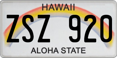 HI license plate ZSZ920