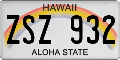 HI license plate ZSZ932