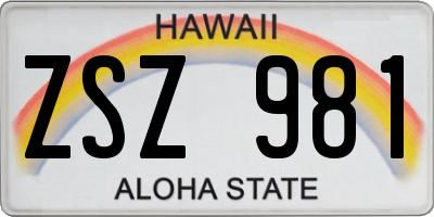 HI license plate ZSZ981